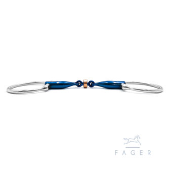 Sally Double jointed Titanium D-snaffle with copper roller (Fager)