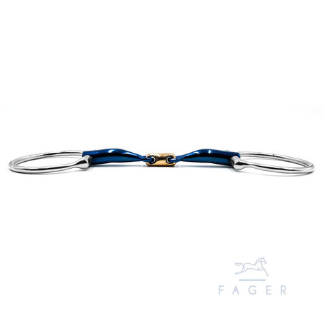 Oscar Double jointed Titanium D-ring snaffle with Front Lock (Fager)