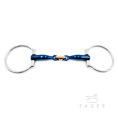 Oscar Double jointed Titanium D-ring snaffle with Front Lock (Fager)