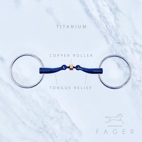 Sally Double jointed Titanium snaffle with copper roller (Fager)