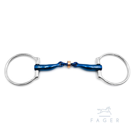 Sally Double jointed Titanium D-snaffle with copper roller (Fager)